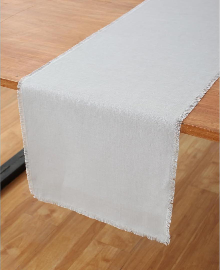 Solino Home Linen Light Grey Table Runner 90 Inches Long - Fringe, 100% Pure Linen 14 x 90 Inch Table Runner for Fall, Autumn, Thanksgiving, Christmas, Holiday - Handcrafted and Machine Washable