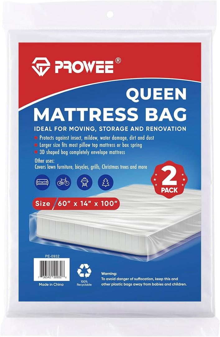 2 PK Queen Mattress Bags for Moving Storage,Mattress Bag for Disposal, Mattress Storage Bag Queen Mattress Cover for Moving