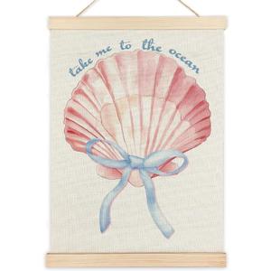 LZYRF Coquette Seashell Beach Wall Art, Coastal Beachy Room Decor Aesthetic, Preppy Pink Conch Ocean Coastal Canvas Prints Wall Decor for Beach House Cabin, 12x16 Inch