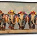 Elephant Large Wall Art Elephant Floral Pictures Wall Decor Traditional Thailand Canvas Landscape Painting Modern Artwork Home Decoration for Living Room Bathroom Bedroom Office Framed 60"x30"