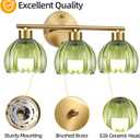 Bathroom Light Fixtures,3 Light Bathroom Vanity Light Over Mirror,Gold Wall Vanity Lights with Green Glass Shade for Bedroom Living Room Farmhouse (11-wall lamp)