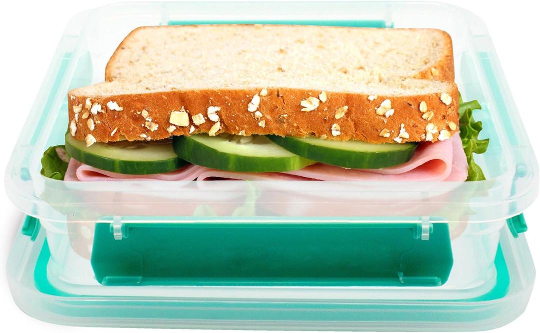 Sandwich Container: 1 Pack Reusable, BPA Free Plastic Food Storage with Snap-Off, Vegetable Container, Sandwich Container With Leak-Proof Lid: *Colors Vary