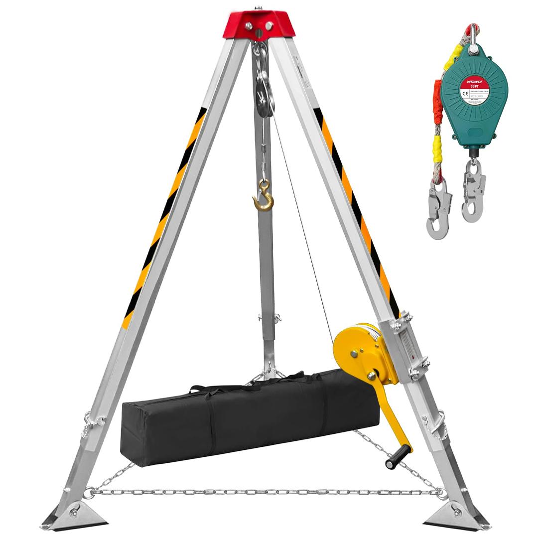 2600 lbs Confined Space Tripod Kit, Confined Space Rescue Tripod with 5.2-8ft Adjustable Working Height, 98' Cable Lifting Winch, Heavy Duty Rescue Tripod Lifting Hoist with 32.8' Protection