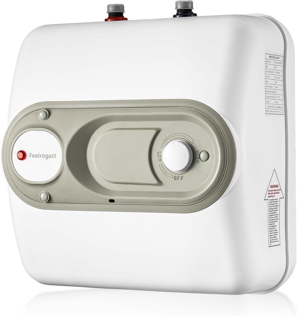 Electric Mini Tank Water Heater-2.5 Gallon Under Sink Instant Hot Water for RV, Camper, Kitchen, Food Truck, 120V 1500W, Wall or Floor Mounted (Gray)