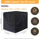 Square Fire Pit Cover 17x17x20 Inch - Heavy-Duty Taped Seam Waterproof, Windproof Drawstring & Buckle Strap, Black