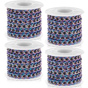 Jadive 4 Rolls 39.4 Feet Aluminium Necklace Chains 6.5 mm Twisted Links Spool Chain Jewelry Making Chains for Bracelet Necklace Jewelry Making(Colorful)