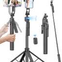 64'' Auto Face Tracking Tripod 360 Rotation with Stand, Handheld Stabilization, Aluminum Quadrapod Selfie Stick Phone Tripod with Remote Compatible with iPhone, Android for TikTok, Live Streaming