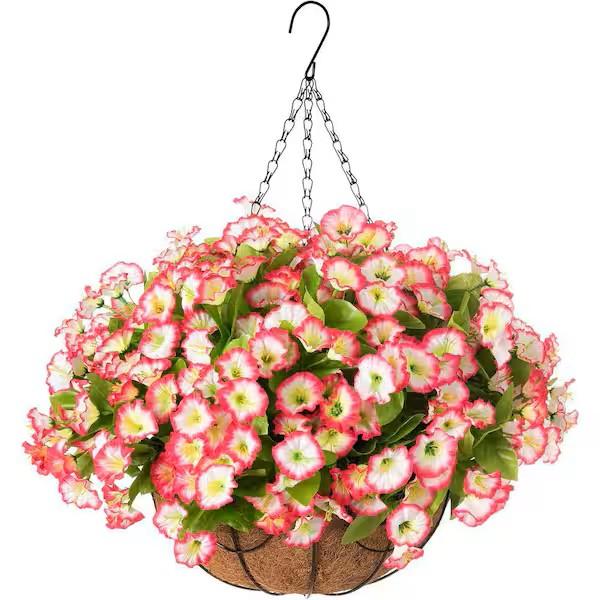 Dolicer Realistic Artificial Hanging Flowers for Outdoors, Look Real Large Artificial Flowers for Outdoors with Baskets, UV Resistant Fake Hanging Flowers Plants for Porch Patio Balcony Yard