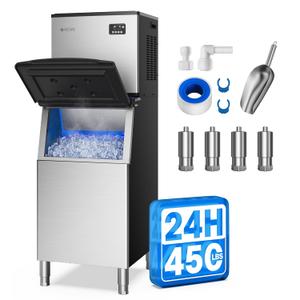 ecozy 22 Commercial Ice Maker Machine 450 LBS in 24 H, Modular Ice Machine with 250 LBS Storage, Air Cooled Industrial Ice Cube Machine, ETL & DOE, Ice Ready in 14 Mins, for Bar/Cafe/Business (Silver)