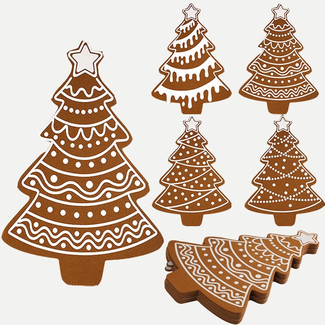 8 Pcs Jumbo Gingerbread Christmas Outdoor Decor Felt Mats-20 Inch Xmas Ornaments for Classroom Home Office Yard Porch Farmhouse Rustic Xmas Tree Wall Decoration (Christmas Tree)