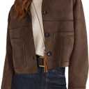 PRETTYGARDEN Women's Faux Suede Cropped Jacket Casual Lightweight Fall Fashion 2026 Winter Coats Outerwear Trendy Clothes, Size M, Dark Brown