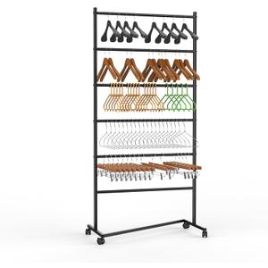 6 Tier Z-Truck Clothing Hanger Storage System, Efficiently Organize Standard Hangers, Skirt and Pant Hangers; Mobile Rack for malls, boutiques, Laundry Rooms; Black, 61 x 30 x 15 in.