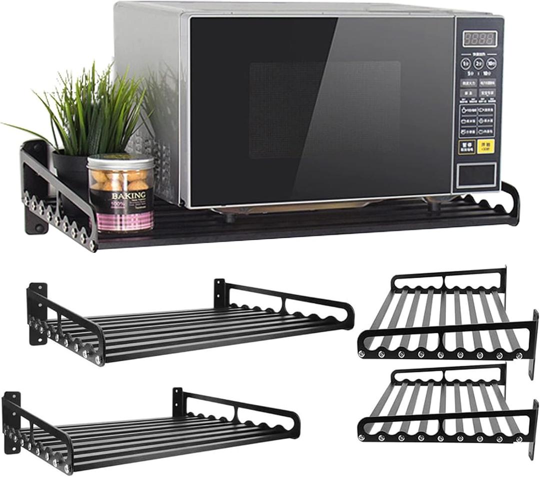MaxxCloud Electric Oven Holders, Microwave Oven Rack Kitchen Shelf, Black Storage Racks Wall Shelf, Kitchen Organizer Aeronautical Aluminum, Weight Bearing 80 lb (23.6'' x 15.5'', Black)