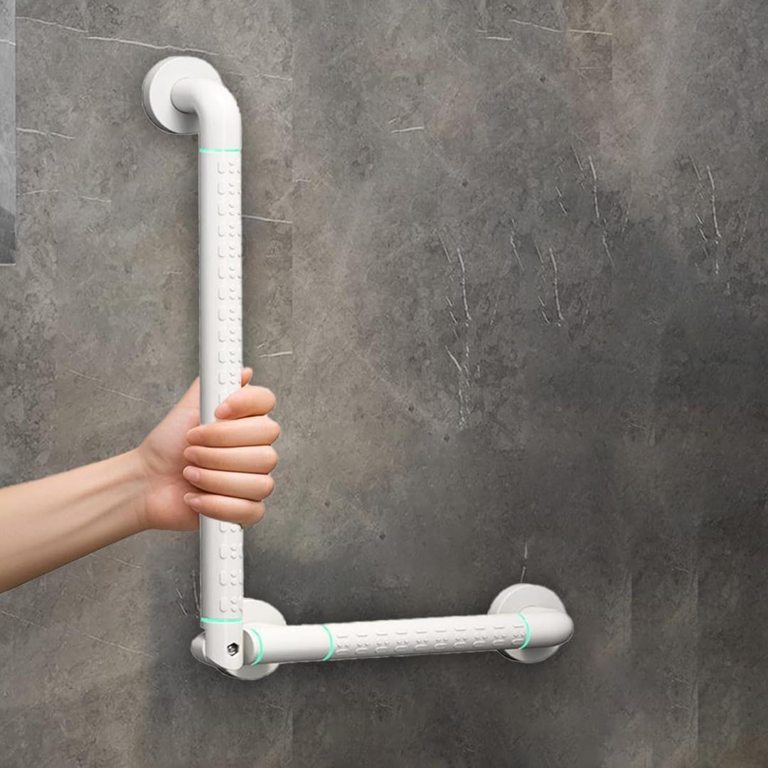 L-Shaped Angled Grab Bar 24x16 Inch Adjustable Stainless Steel Bathroom Safety Handrail with Anti-Slip Knurled Grip & Luminous Rings Wall Mounted Assist Rail for Elderly, Seniors, Handicap