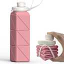 BEAUTAIL Collapsible Water Bottles 20.6oz, Silicone Foldable Portable Travel Water Bottle, Lightweight Reusable Leakproof for Traveling Camping Hiking Cycling Yoga Sports Outdoor (Pink)