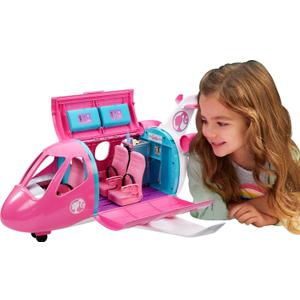 Barbie Dreamplane Transforming Playset with Reclining Seats and Working Overhead Compartments, Plus 15+ Pieces Including a Puppy and a Snack Cart, for Kids 3 Years Old and Up