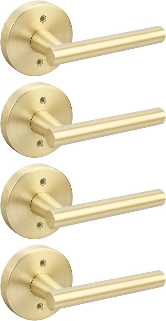 goldenwarm Dummy Door Handles, Gold Dummy Door Levers, No-Turning Door Dummy Handle for Closet Doors, Heavy Duty Zinc Alloy (2 Pack)