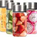 4 Pcs 10oz Glass Juice Bottles with Lids, Wide Mouth Glass Water Bottles with Measurement Markings Reusable Borosilicate Bottle for Juicing Smoothies Beverages, Leakproof Stainless Steel Caps