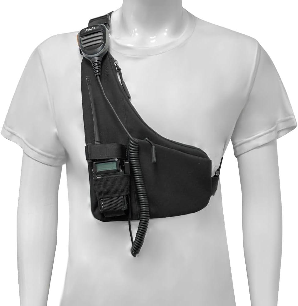 L-type Radio Chest Harness Shoulder Radio Holster Chest Pack Adjustable Single Radio Pouch Two-Way Radio Holster Suitable for Motorola Kenwood BAOFENG Walkie Talkie