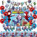 Spidey Birthday Decorations, Party Supplies Set Include Banner, Backdrop, Balloons, Hanging Swirls, Cake Cupcake Toppers, Tablecloth for Boys Girls Spidey Theme Party