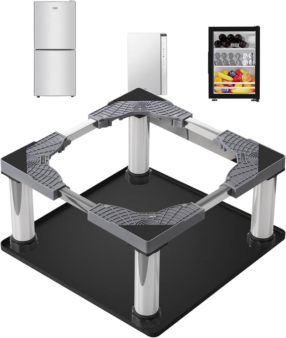 HurOutd Mini Fridge Stand with Silicone Mat, Adjustable Refrigerator Stand with 4 Stainless Steel Feet (9"10.2" High), Suitable for Small Refrigerators, Portable Compact Washer or Dryer