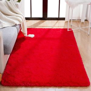 BENRON Soft Area Rugs for Living Room Bedroom Washable, Fluffy Rugs for Kids Children Girls Boys Room Decor, 3x5 Throw Rug for Nursery Kitchen Dining Table, Indoor Floor Carpets, Red