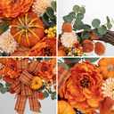 24" Artificial Fall Half Wreath for Front Door Autumn Wreath with Pumpkin Peony Eucalyptus Chrysanthemum and Ribbon for Halloween Thanksgiving Day Indoor Outdoor Farmhouse Window Wall Dcor