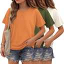 3 Pack Girls Short Sleeve T Shirts | Crewneck Tops, Loose Fit, Summer, Comfy Basic, Casual Blouse, Teen, Soft, Breathable, Daily Wear, 13-14 Years
