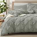 VACVELT 5 Piece Pinch Pleated Duvet Cover King Size Set, Light Gray Pintuck Duvet Cover with Zipper & 8 Ties, Shabby Chic Microfiber + 2 Pillow Shams + 2 Pillowcases, No Comforter