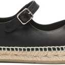 Women's Raffia Espadrille Fisherman Sandals Buckle Mary Jane Flats Platform Strappy Ballet Shoes Casual Loafers for Office Wedding Party (11, Black)