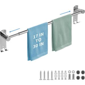 zmnklry Adjustable Towel Rack, 17 to 30In Adjustable Bathroom Towel Rack, Stainless Steel Towel Bars, Towel Racks for Bathroom, Towel Rack Adjustable Bar, Towel Bar for Bathroom, Stainless Towel Bar