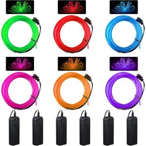Konohan 6 Pcs Portable Wearable LED Lights Neon El Wire, Battery Operated, Glow Wire for DIY Costume, Halloween, Christmas Decorations(Red, Pink, Blue, Green, Purple, Yellow,16.4 Feet)