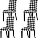 Whaline Buffalo Check Chair Covers White Black Plaid Dining Chair Slipcovers Protector Removable Stretch Elastic Seat Covers for Party Kitchen Home Hotel Office Restaurant Decoration, Set of 4