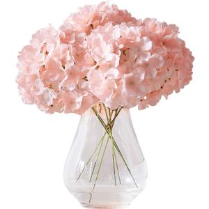 10Pcs Artificial Hydrangea Flowers Blush Heads Fake Hydrangea Silk Flowers for Wedding Centerpieces Bouquets DIY Floral Decor Home Decoration with Stems(VASE NOT Included)