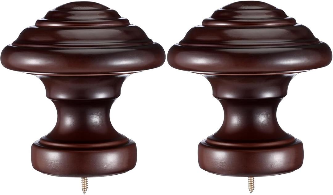 Yalikop 2 Pack Drapery Curtain Wood Finial Screw on Curtain Rod End Caps Wooden Finials for 2" Diameter Drapery Rod