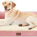 Large Dog Bed Orthopedic Washable - Couch Sofa - XXL Large Big Dogs - Beds Bolster Pet - Memory Foam - Waterproof with Removable Cover - Pink Dog Bed