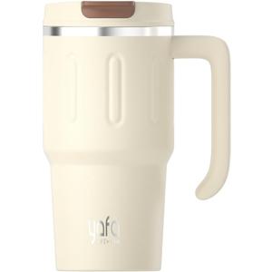 YAFA 22 oz Travel Mug Tumbler | Vacuum-Insulated Stainless Steel Hot and Cold Cup | Travel Coffee Mug | Leak-Proof Design | Dual Drink Modes  Direct Mouth & Straw (Cream, 22 oz)