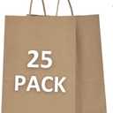 Qutuus Kraft Gift Bags Large with Handles 25 Pcs 10x5x13 inch Brown Gift Bags, Kraft Paper Bags for Shopping Reusable Grocery Bag