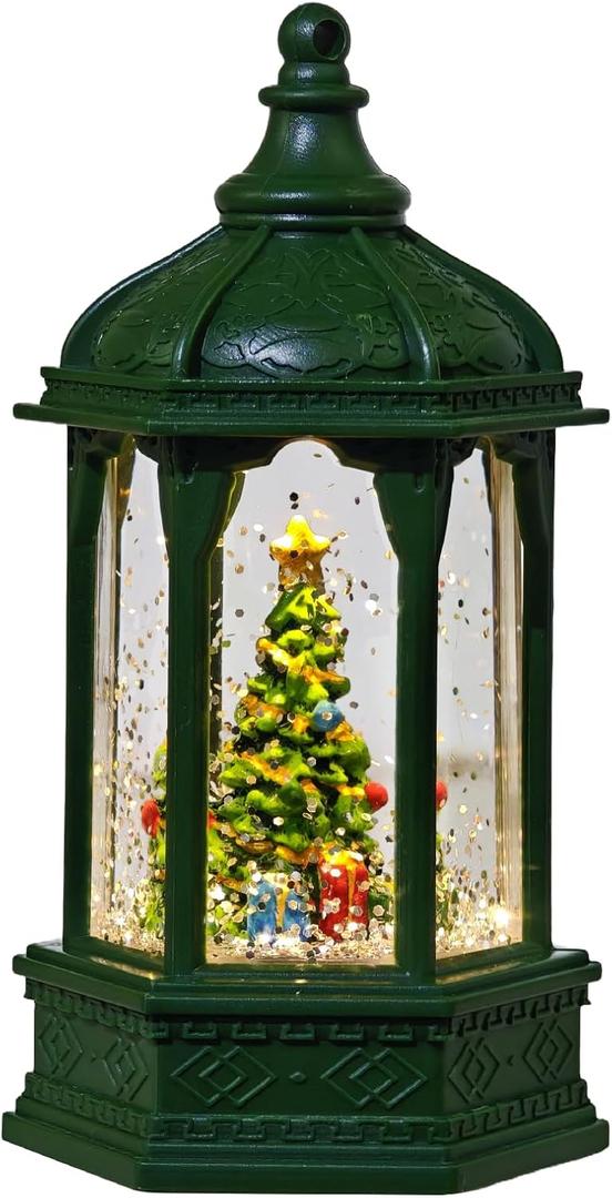 Christmas Snow Globe, Glitter Lighted Snow Globes Lantern Tabletop Decor-Christmas Tree