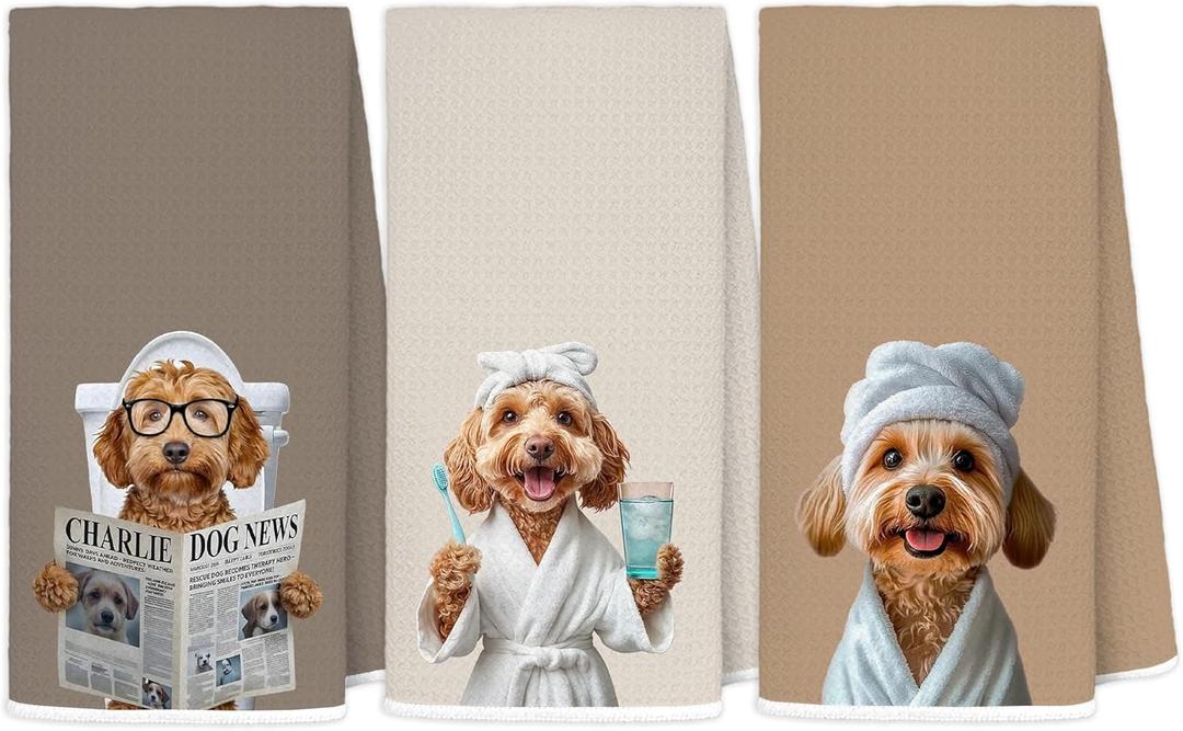 Funny Poodle Bathroom Hand Towels, Poodle Gifts, Dog Lovers Dad Mom Owner Gifts Decorative Hand Towels for Kids Guest Bathroom Washroom Half Bath, 16x24 Inch Set of 3