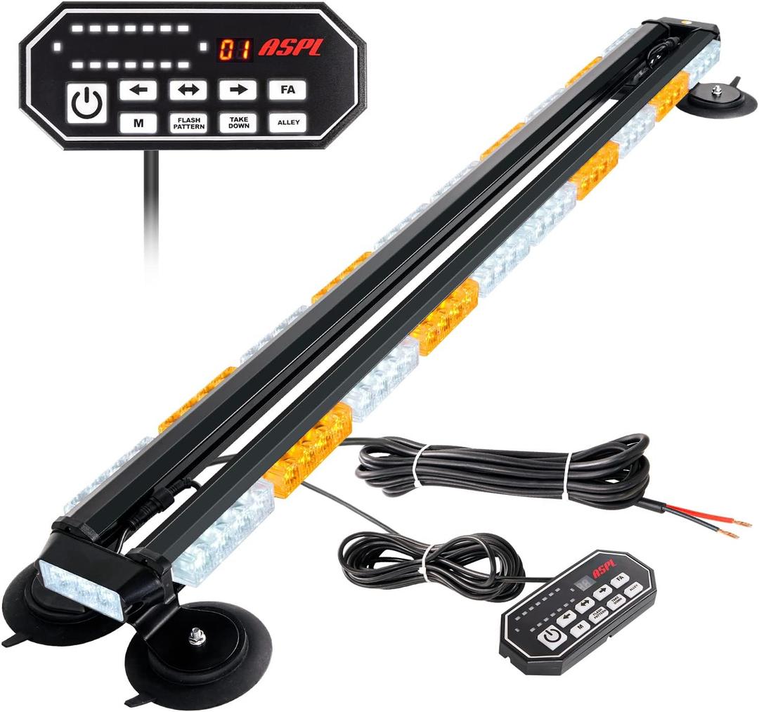 ASPL 47.1" Emergency Strobe Lights Bar with Control Double Side 86 LED Warning Light with 28 Strong Magnets Traffic Advisor Snow Plow Flashing Lights for Trucks Vehicles Tow Pickup (Amber/White)