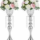 Acrylic Pendant Wedding Vases for Tables, Silver Metal Trumpet Centerpieces, Elegant Tulip Flower Stands, Decorative Silver Flower Arrangement Vases for Event Party Wedding Home Decor (Silver-2pcs)