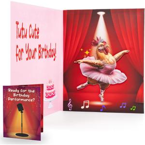 Ballet Birthday Card with Music & Motion, Cute Chicken Musical Birthday Cards for Girl, Sister, Granddaughter, Daughter, Mom, Pop Up Birthday Card for Kids, 5.9"x7.9"
