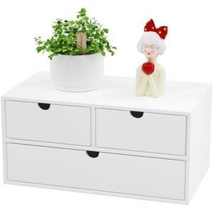 Wisuce Bamboo Desk Organizer - Mini Bamboo Desk Drawer Tabletop Cosmetic Storage Organization for Office or Home White