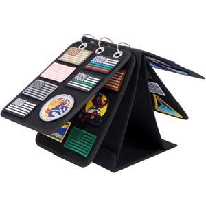 Patch Display, Vertical Patch Organizer with 4 Pages for Hook & Loop Patch Collections Display, 3-Ring Patch Display Holder (Black)