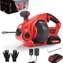 20V Cordless Electric Drain Auger, 25Ft Auto-Feed Drain Snake, Replaceable Cable, 2.0Ah Battery & Charger, LED Light, Clog Remover for Sink, Shower, Kitchen, Bathroom Pipes (3/4"-2")