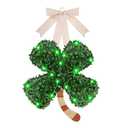 St Patricks Day Wreath for Front Door, Shamrock Wreath Decorations with Lights, Hanging Lucky St. Patrick's Day Door Decorations for Home Farmhouse Wall Porch Decor Party Supplies