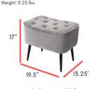 BIRDROCK HOME Tufted Curve Ottoman Velvet Foot Stool - Modern Upholstered Padded Footrest for Living Room or Bedroom - Small Cushioned Accent Chair for Couch, Sofa, or Large Seating (Grey)