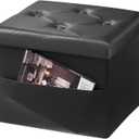 AmasSmile Storage Ottoman Folding Foot Rest Stool, Leather Footstool Bench, Short Ottoman Stool, Storage Foot Rest Store, Books (Side Pocket Black, 17" D x 13" W x 13" H)
