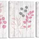 HOMEOART Leaf Print Canvas Wall Art Pink and Grey Botanical Plant Leaves Painting Rustic Bathroom Decor Pictures Framed Ready to Hang 12"x16"x3 Panels